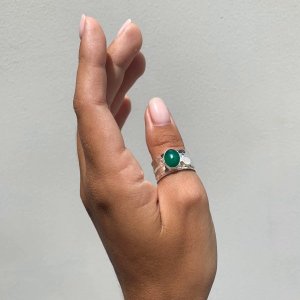 Кольцо-механизм с зелёным агатом и лунным камнем