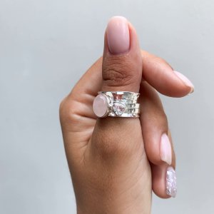 Кольцо-механизм розовый кварц и сердце